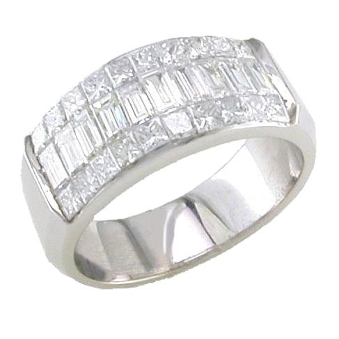 Three Rows Invisible Set Princess Cut, Baguette Diamond Wedding