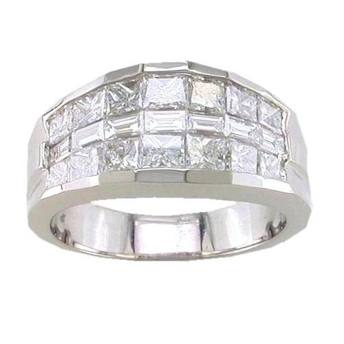 Three Rows Invisible Set Princess Cut, Baguette Diamond Wedding