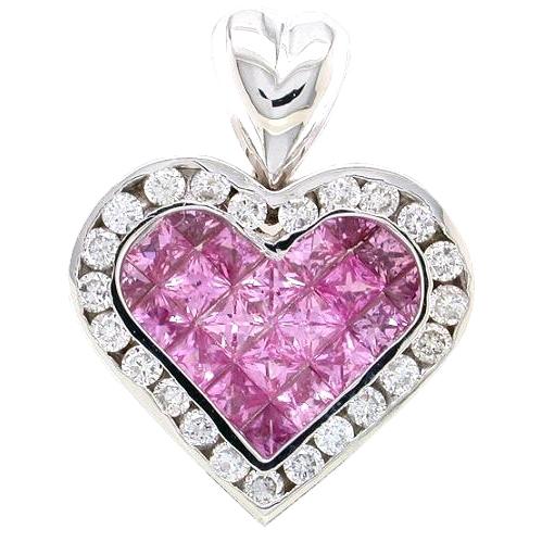 Invisible Set Princess Cut Pink Sapphires, Channel Set Diamond H