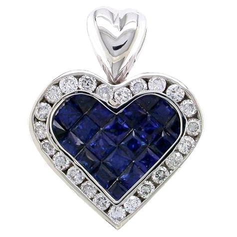 Invisible Set Princess Cut Sapphires, Channel Set Diamond Heart