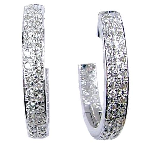 2 Row Pave Set Diamond Hoop Earrings