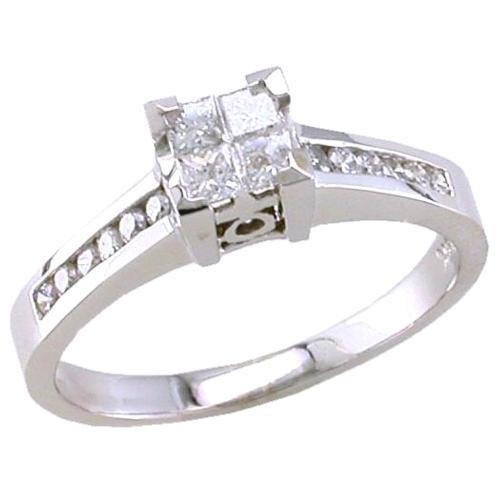 Invisible Set Princess Cut Cluster Center, Channel Set Diamond E
