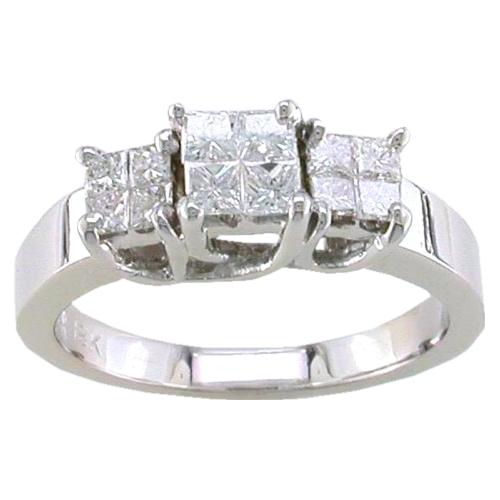 Invisible Set Clusters three Princess Cut Stone Engagement Ring