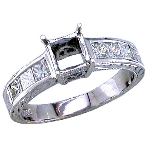 Engraved Channel Set Princess Cut Diamond Engagement Ring Semi M