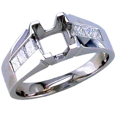 Channel Set Princess Cut Diamond Engagement Ring Semi Mount
