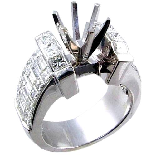 Invisible Set Princess Cut, Baguette Diamond Engagement Ring Sem