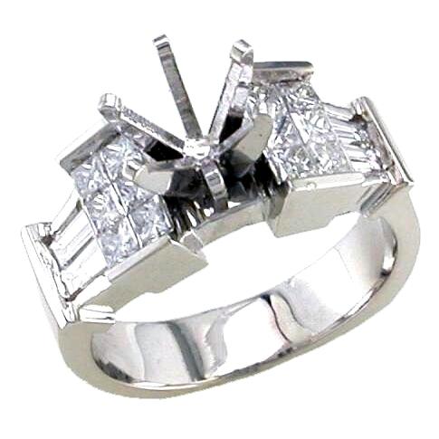 Invisible Set Princess Cut, Channel Set Baguette Diamond Engagem