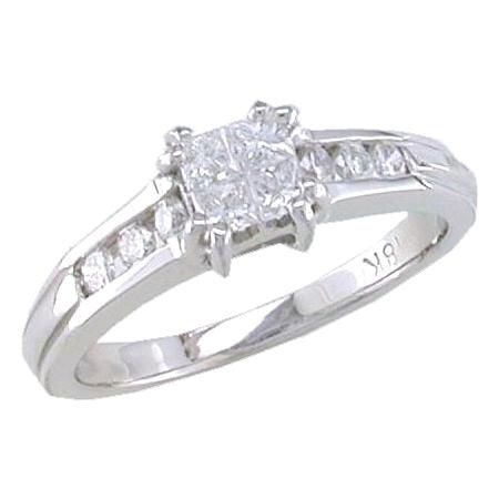 Invisible Set Princess Cut Cluster Center, Channel Set Round Dia