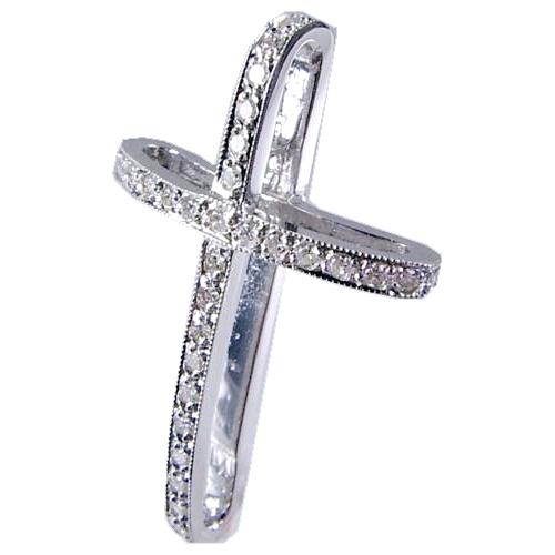 Single Row, Pave Set Diamond Puffed Cross Pendant