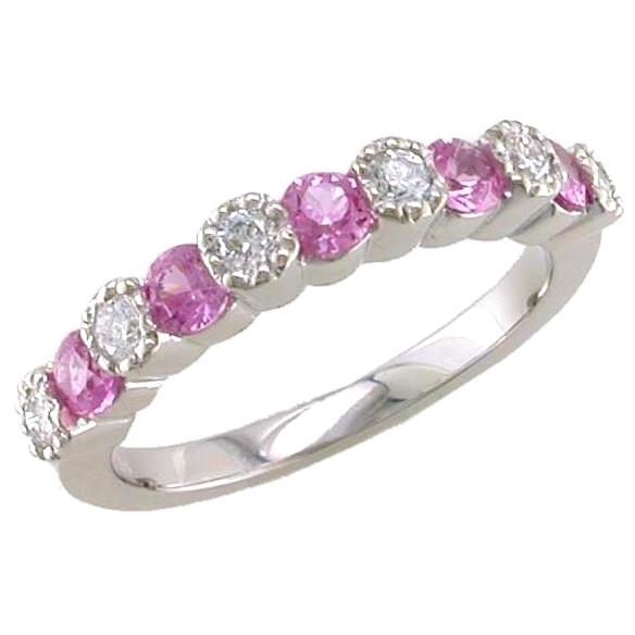 Bezel Sert Diamond, Channel Set Pink Sapphire Ring