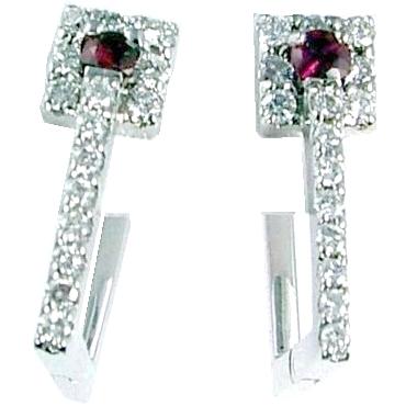 Pave Set Diamond/Ruby Huggies Earrings