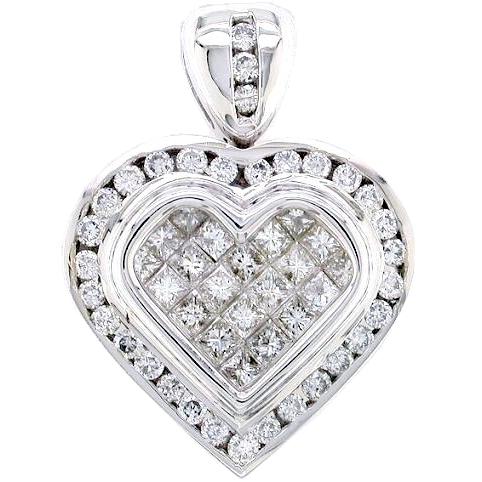 Invisible Set Princess Cut, Channel Set Diamond Heart Pendant