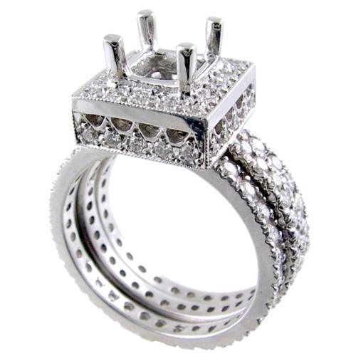 Pave Set, Eternity Style Diamond Bridal Set (Semi Mount)
