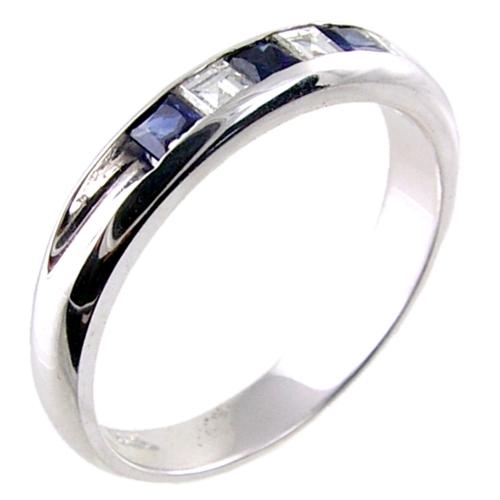 Channel Set Square Baguette Diamond, Princess Cut Sapphire Weddi