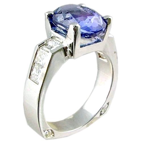 Channel Set Princess Cut Diamond with Tanzanite Center Engagemen