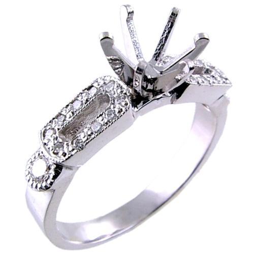 Bezel Set Round, Pave Set Diamond Engagement Ring Semi Mount
