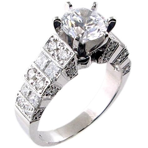 Channel Set Princess Cut, Pave Set Round Diamond Engagement Ring