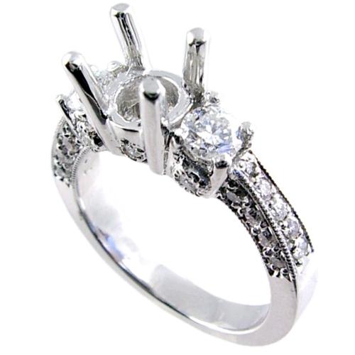 Prong Set Round Diamond Pave Set Engagement Ring Semi Mount