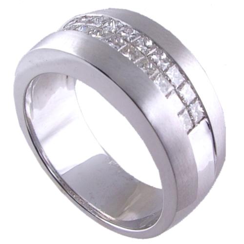 Mens 2 Rows Invisible Set Princess Cut Diamond Ring