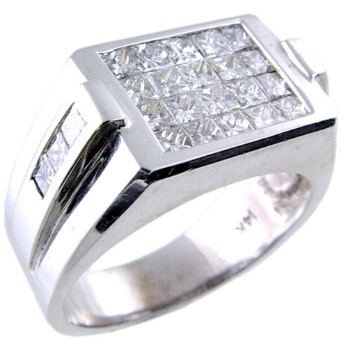 Mens Invisible Set Princess Cut Diamond Ring
