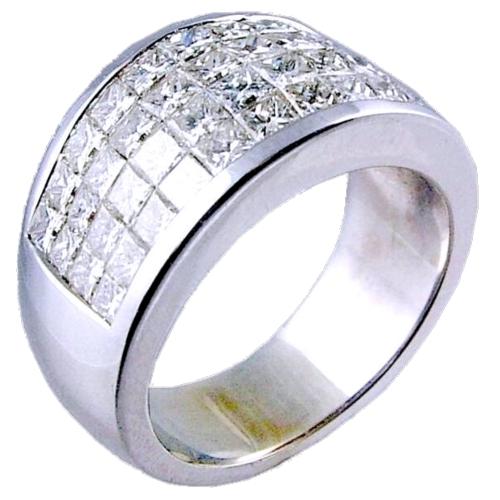 4 Rows Invisible Set Princess Cut Diamond Wedding Ring