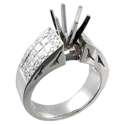 Invisible Set Princess Cut Diamond Pave Set Engagement Ring Semi