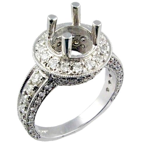Pave Set Round Diamond Engagement Ring Semi Mount