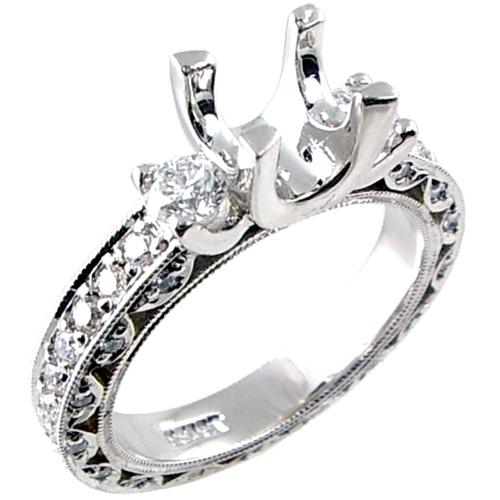 Wternity Style Channel Set Round, Pave Set Diamond Engagement Ri