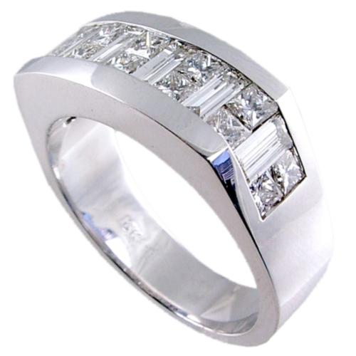 Mens Invisible Set Princess Cut, Baguette Diamond Ring
