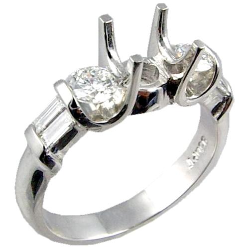 Channel Set Baguette, Round Diamond Engagement Ring Semi Mount