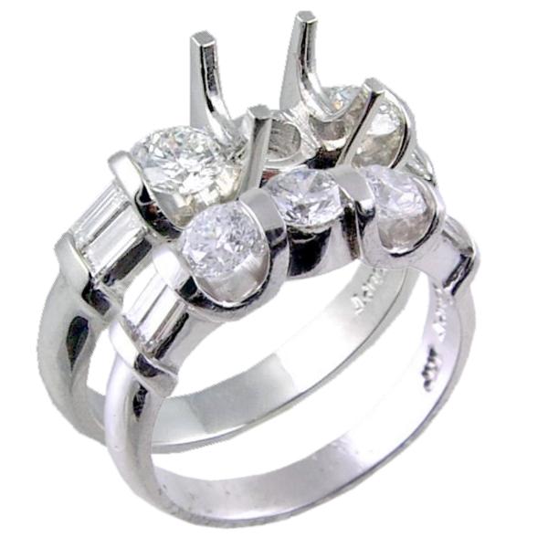 Channel Set Round/Bagutte Diamond Bridal Set (Semi Mount)
