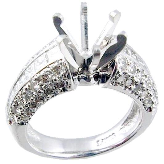 Channel Set Princess Cut, Pave Set Round Diamond Engagement Ring