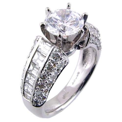 Channel Set Squared Baguette, Pave Set Round Diamond Engagement