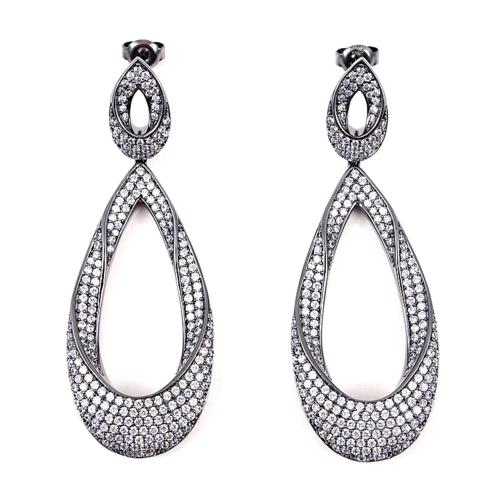 Pave Set Dangling Oval Earrings
