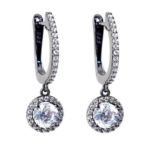 Dangling Pave Set Earrings with Center