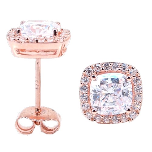 Micro Pave Halo with Cushion Center Stud Earrings