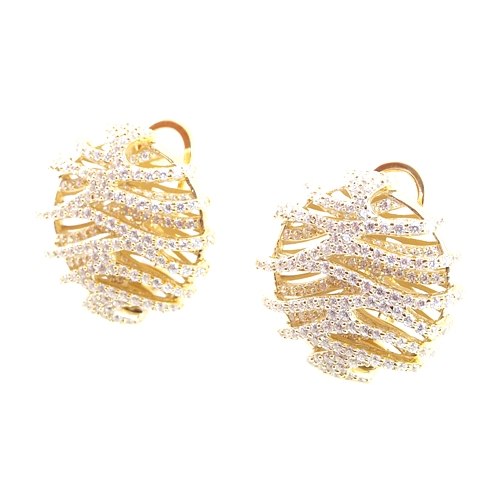 Micro Pave Two Level Circular Earrings with Omega Back