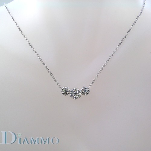 Three Stone Round Diamond Cluster Necklace