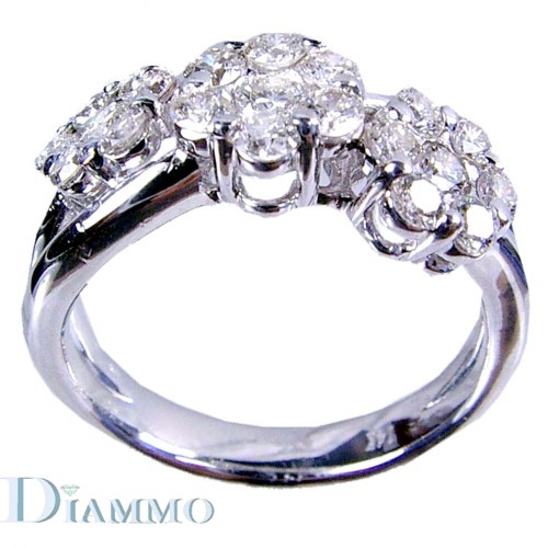 Three Stone Style Cluster Diamonds Ring
