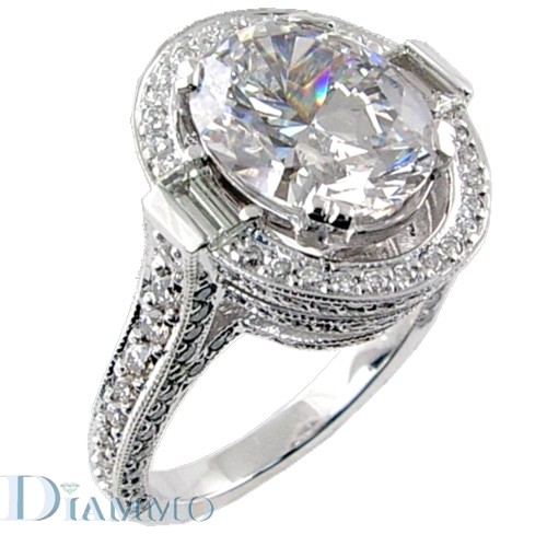 Pave Set Diamond Engagement Ring Semi Mount with Halo for Oval Center