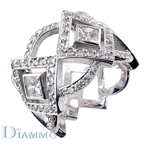Micro Pave set Diamond Anniversary Ring With  Bezel Set Princess Cut Diamonds
