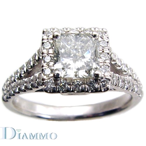 Micro Pave Set Split Shank Diamond Engagement Ring With Halo for Princess Cut Center
