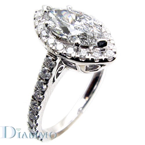 H-1974 Micro-Pave Set Diamond Engagement Ring Semi Mount for Marquise Center