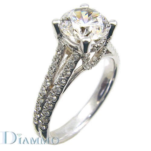 H-2065 Hand Crafted Micro Pave Split Shank Diamond Engagement Ring Semi Mount