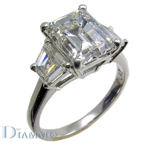  Three Stone Diamond Engagment Ring Semi Mount with Traps on the side for Emerald Cut Center