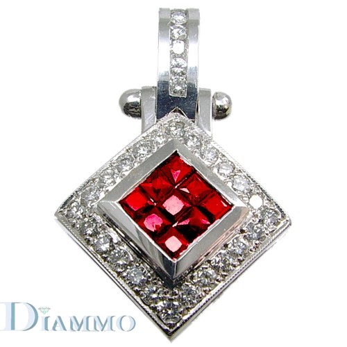 Diamond and Invisible Set Rubies Pendant