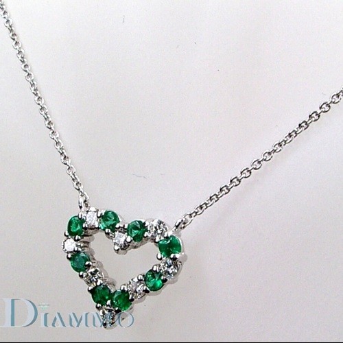 Prong Set Diamond/Emerald Heart Necklace
