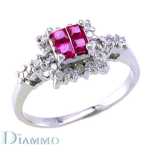 Diamond Ring with Rubies Cluster Center