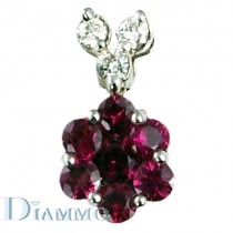 Round Shaped Cluster Rubies and Diamonds Pendant