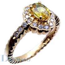 Diamond Ring with Oval Yellow Sapphire Center and Halo